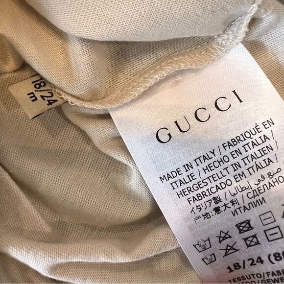 Gucci NWT Kids Fake Not Beige Tee with Yellow, Red, and Green Stripe - Picture 2 of 4